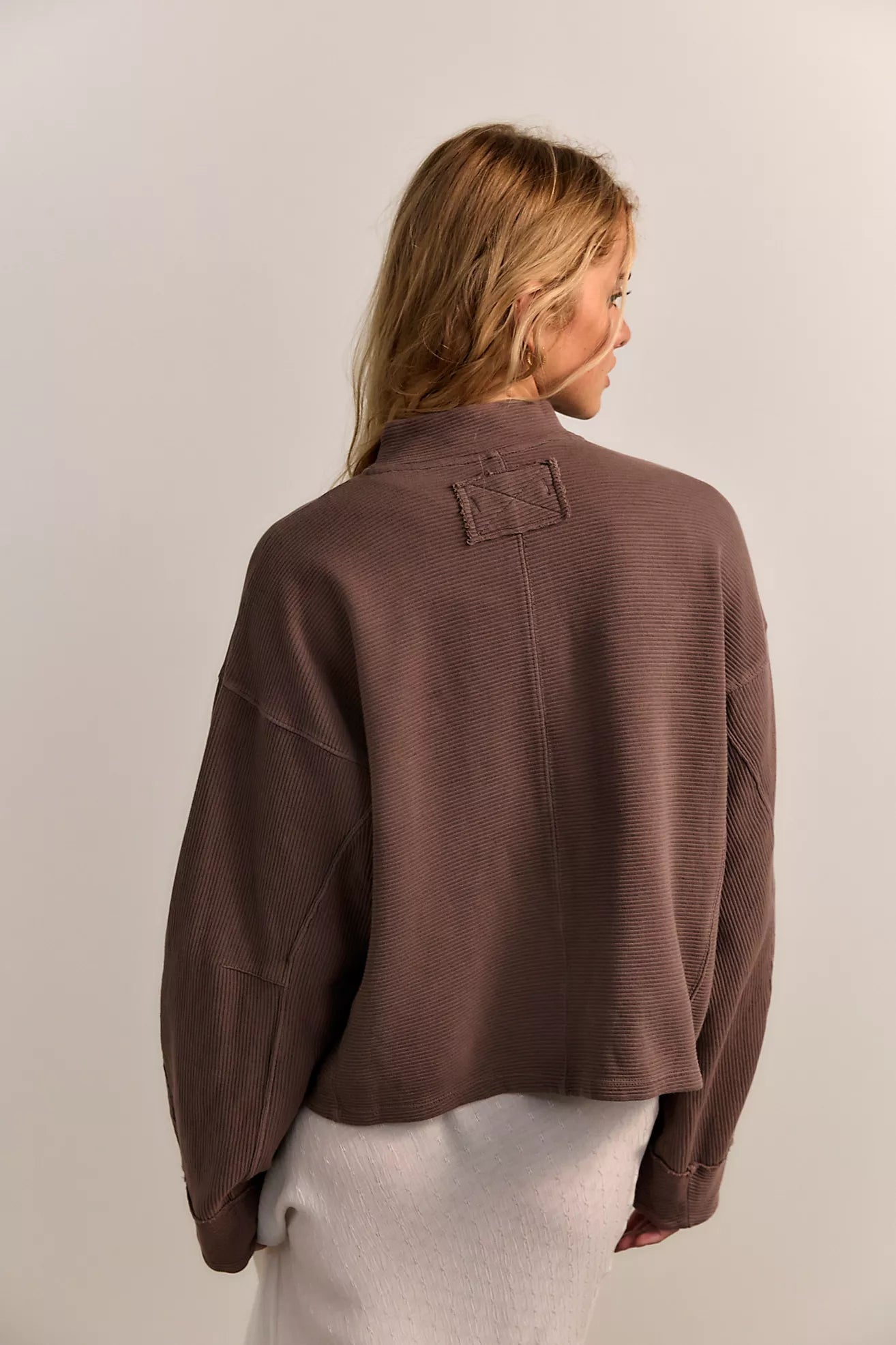 mocha coloured quarter zip sweater. mid length / oversized