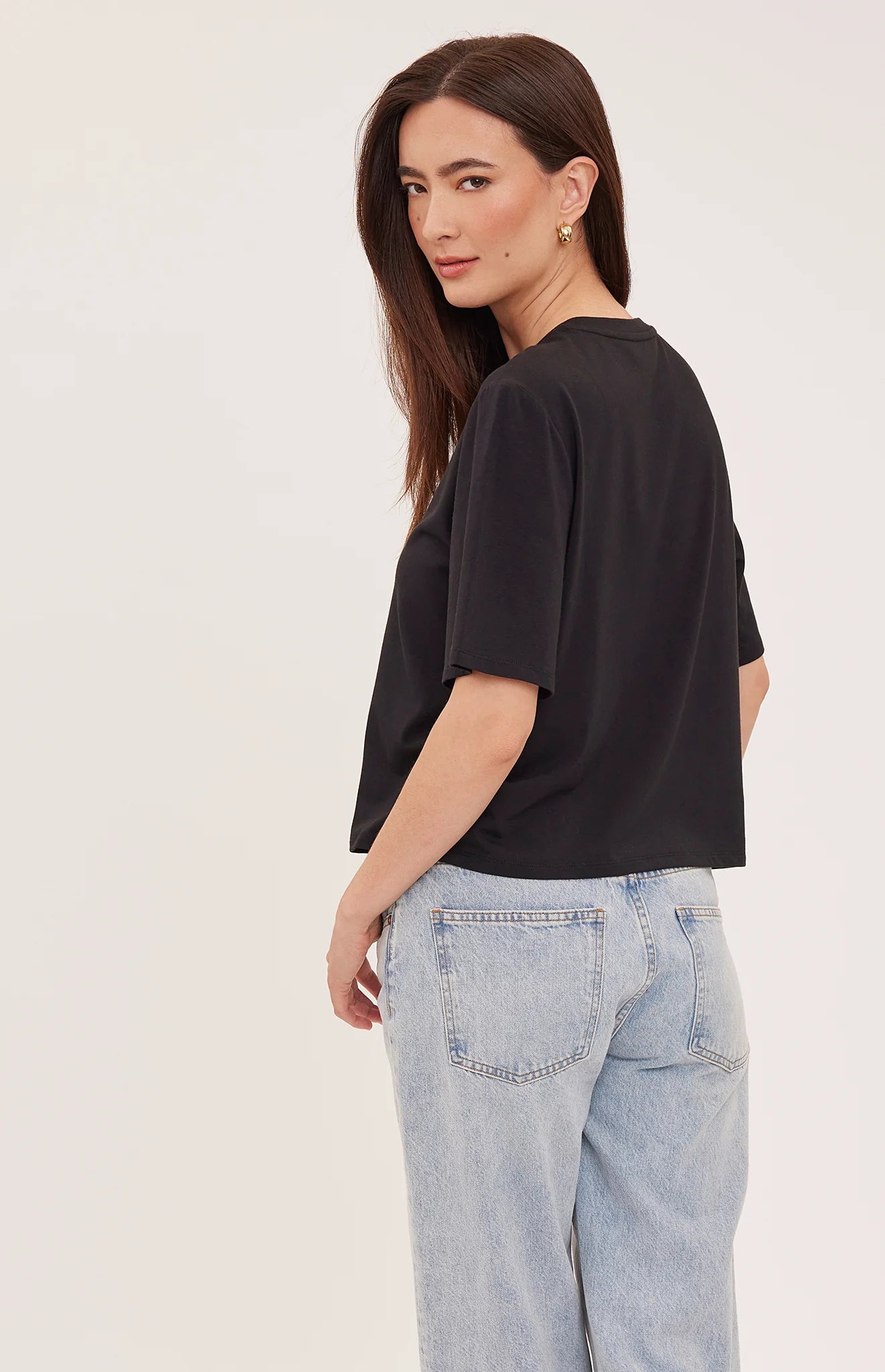 Codie t-shirt in a soft cotton-modal blend with a classic crew neckline, short sleeves, and a relaxed everyday fit. Available in Black and Cream.