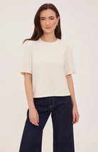 Codie t-shirt in a soft cotton-modal blend with a classic crew neckline, short sleeves, and a relaxed everyday fit. Available in Black and Cream.