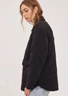 Felix relaxed-fit quilted jacket in brushed nylon, featuring a contrast corduroy collar and dual-entry pockets.