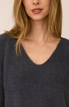 Filomena sweater in a soft, plush knit with a relaxed silhouette, flattering V-neckline, and raglan sleeves for an easy, laid-back fit. Available in Smoke and Skyline.