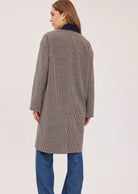 Millie relaxed-fit coat in brushed herringbone fabric, featuring a contrast corduroy collar, welt pockets, a back vent, and a fully lined interior.