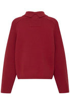 ICHI IHBETIAS Pullover in red, featuring a soft knit texture, relaxed fit, long sleeves, and a classic everyday silhouette.
