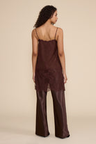 Gabrielle Lace Top in brown featuring all-over floral lace, slim spaghetti straps, a V-neckline, and relaxed silhouette.