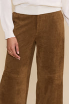 Jessie Cropped Suede Pant in walnut featuring a high-rise waist, cropped wide-leg silhouette, and soft suede-look finish.