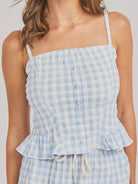 Light blue and white checkered top with ruffled layers 
