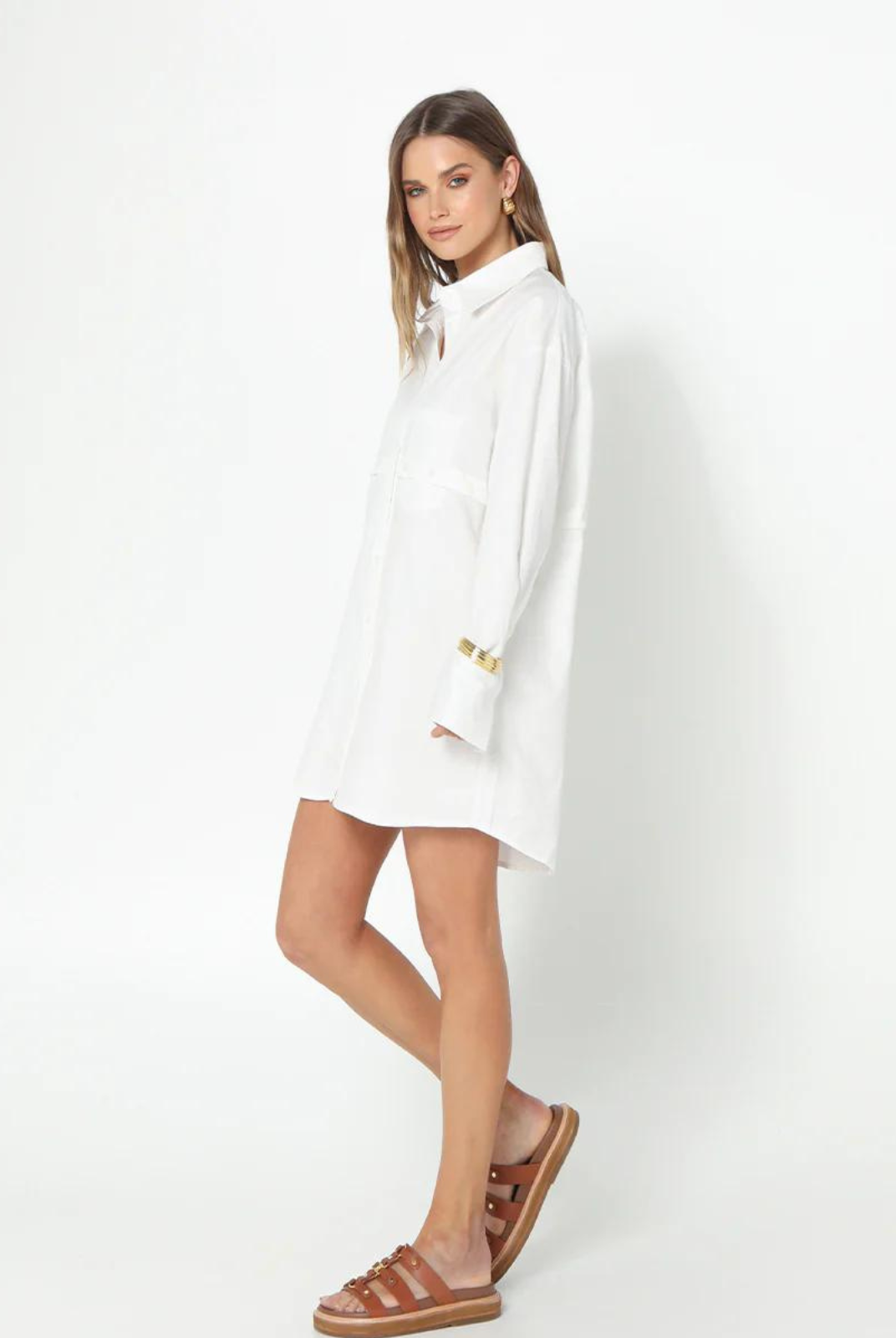 Madison The Label Taya Shirt Dress. White collared shirt dress.