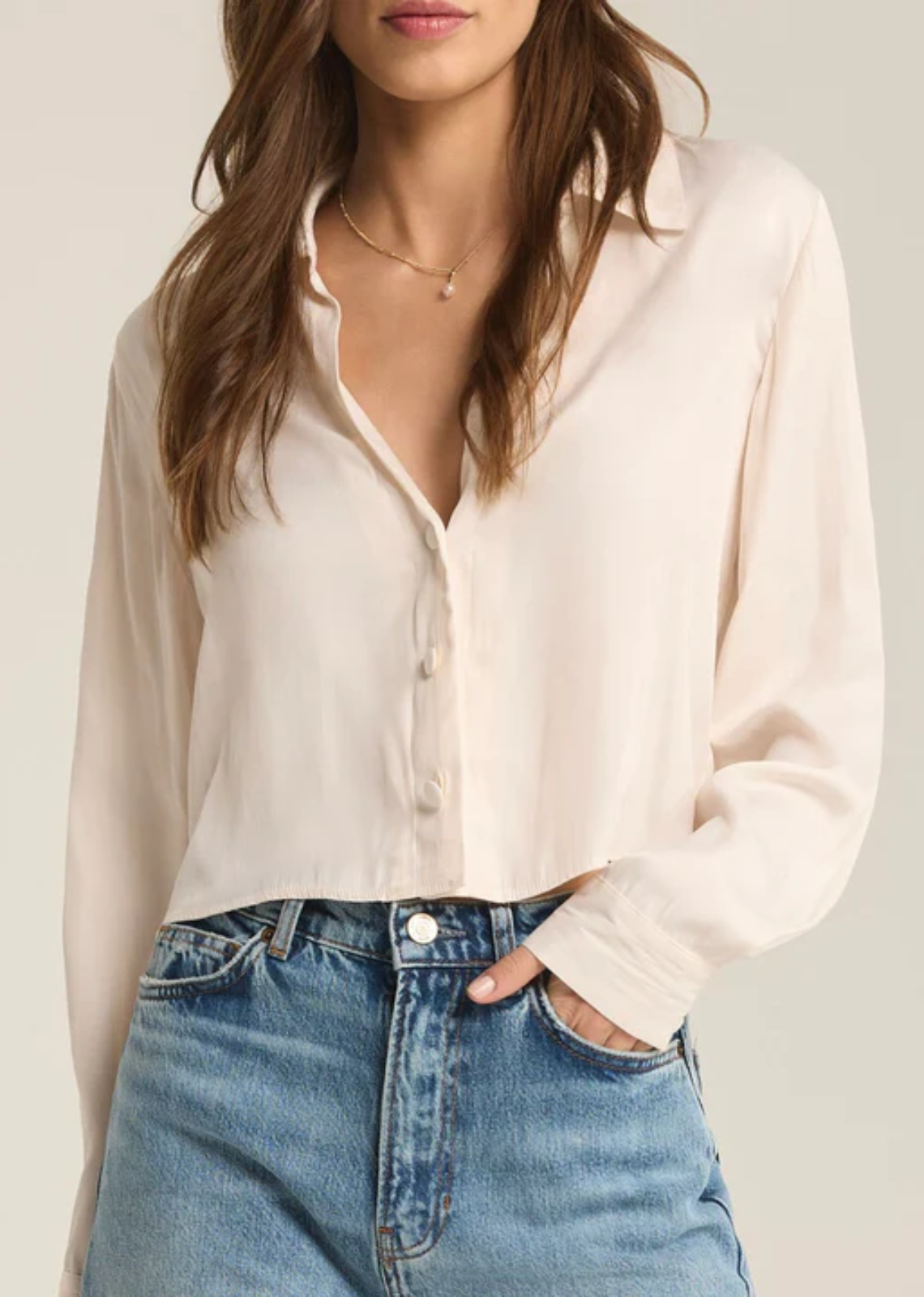 Collared silk blouse top ivory