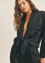 Load image into Gallery viewer, Stevie Open Front Tie Satin Jumpsuit
