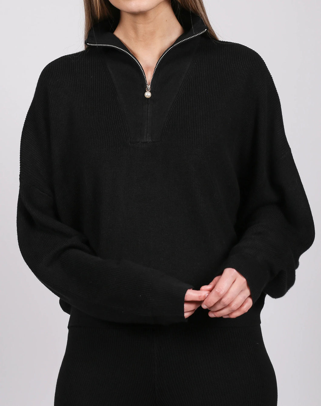 Brunette The Label 1/2 Zip Ribbed Knit Popover