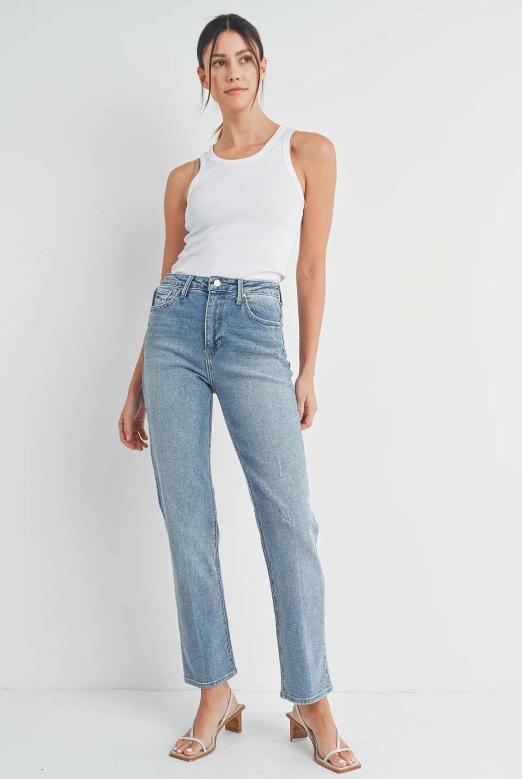 Just Black Denim The Everything Straight Jean.A high-waisted, medium rinse straight jean that’s everything you need for fall. Keep it casual with sneakers or dress it up with heels for an on-trend outfit every time.  