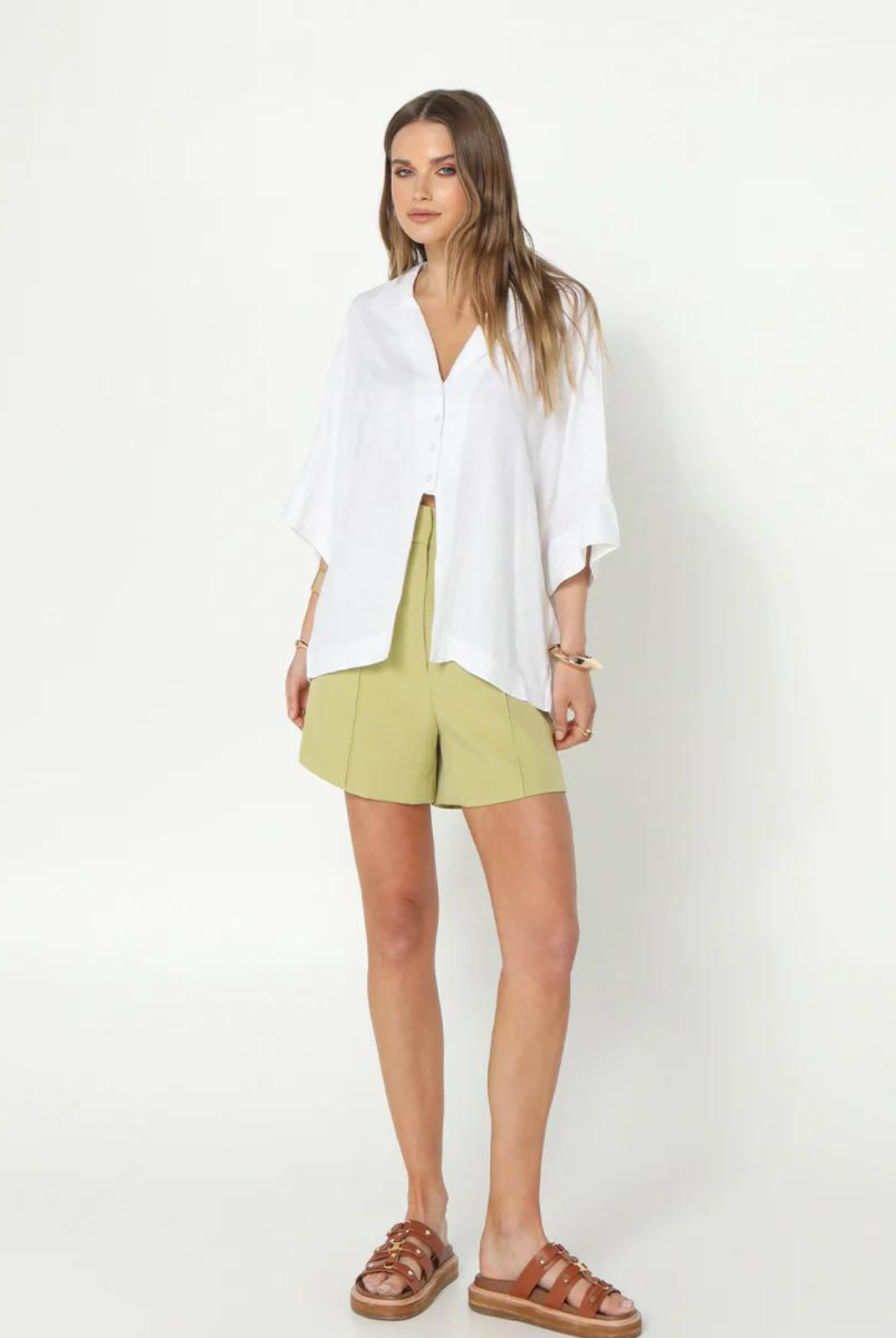 Madison The Label Irena Shirt. White relaxed fit linen shirt.
