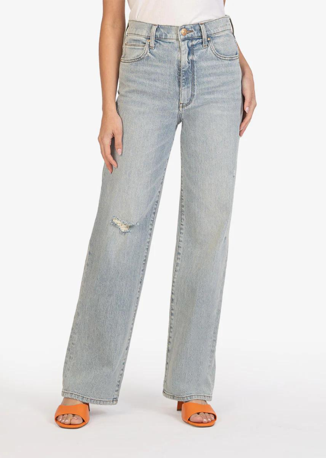 Kut From The Kloth Sienna High Rise Wide Leg - Dedication. Add a throwback vibe to your casual look with full-length wide-leg jeans made from low-stretch denim in a well-loved light wash.