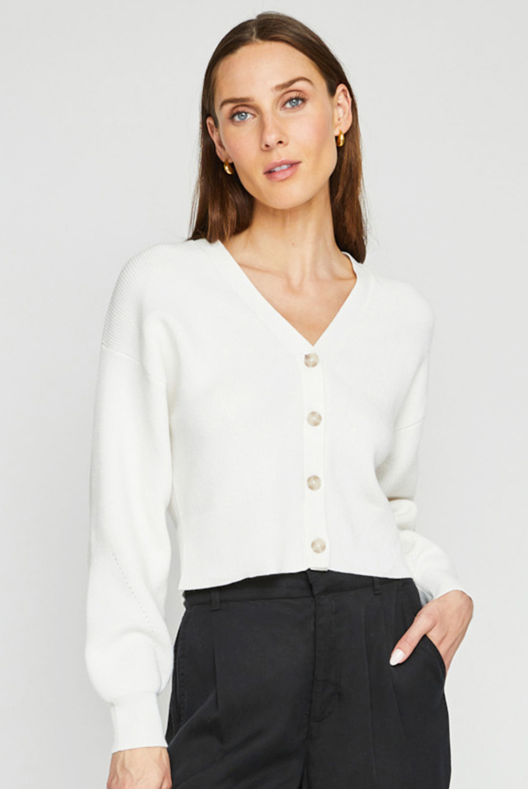 Gentle Fawn Orville Sweater - White. The Orville cardigan is made of a super soft heathered yarn. Wear it as is or layered over a tank for an effortless look.