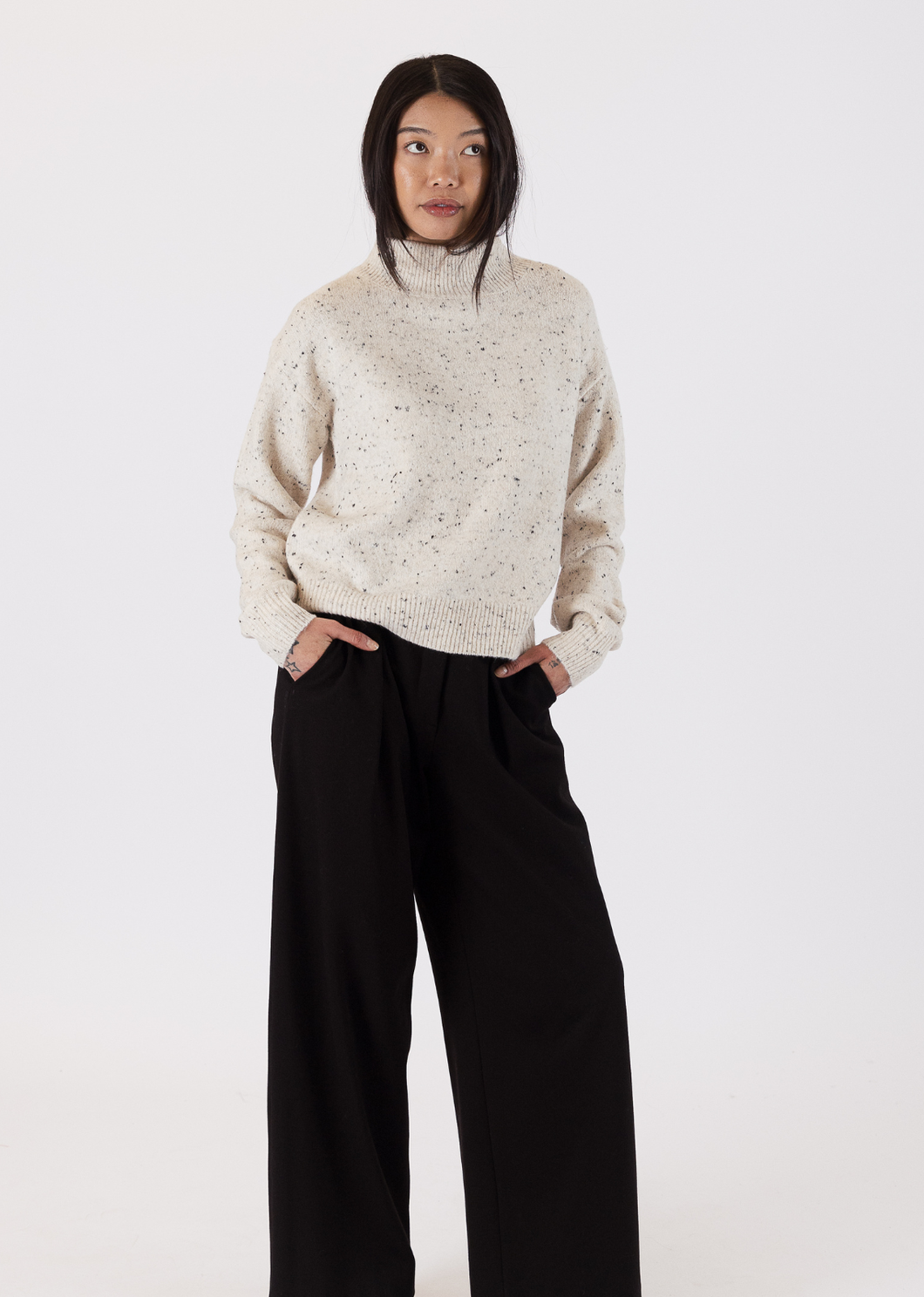Lyla & Luxe Macy Fleck Mock Neck Sweater