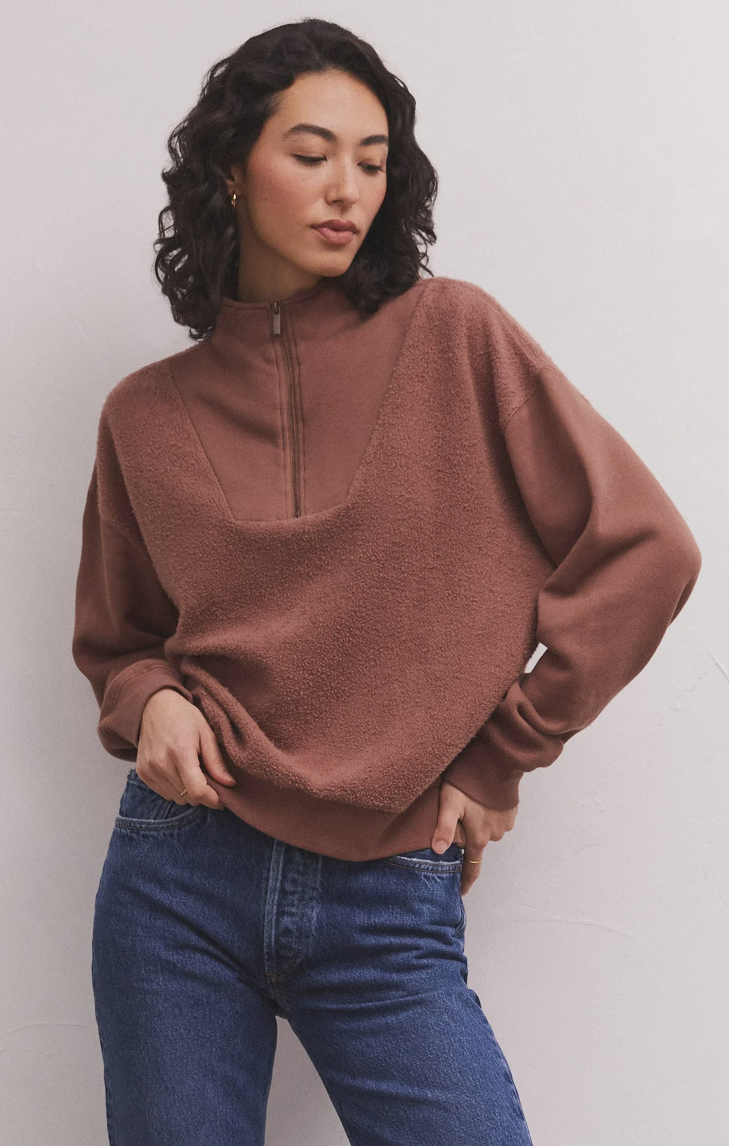 Z Supply Sequoia Quarter Zip Fleece Sweater